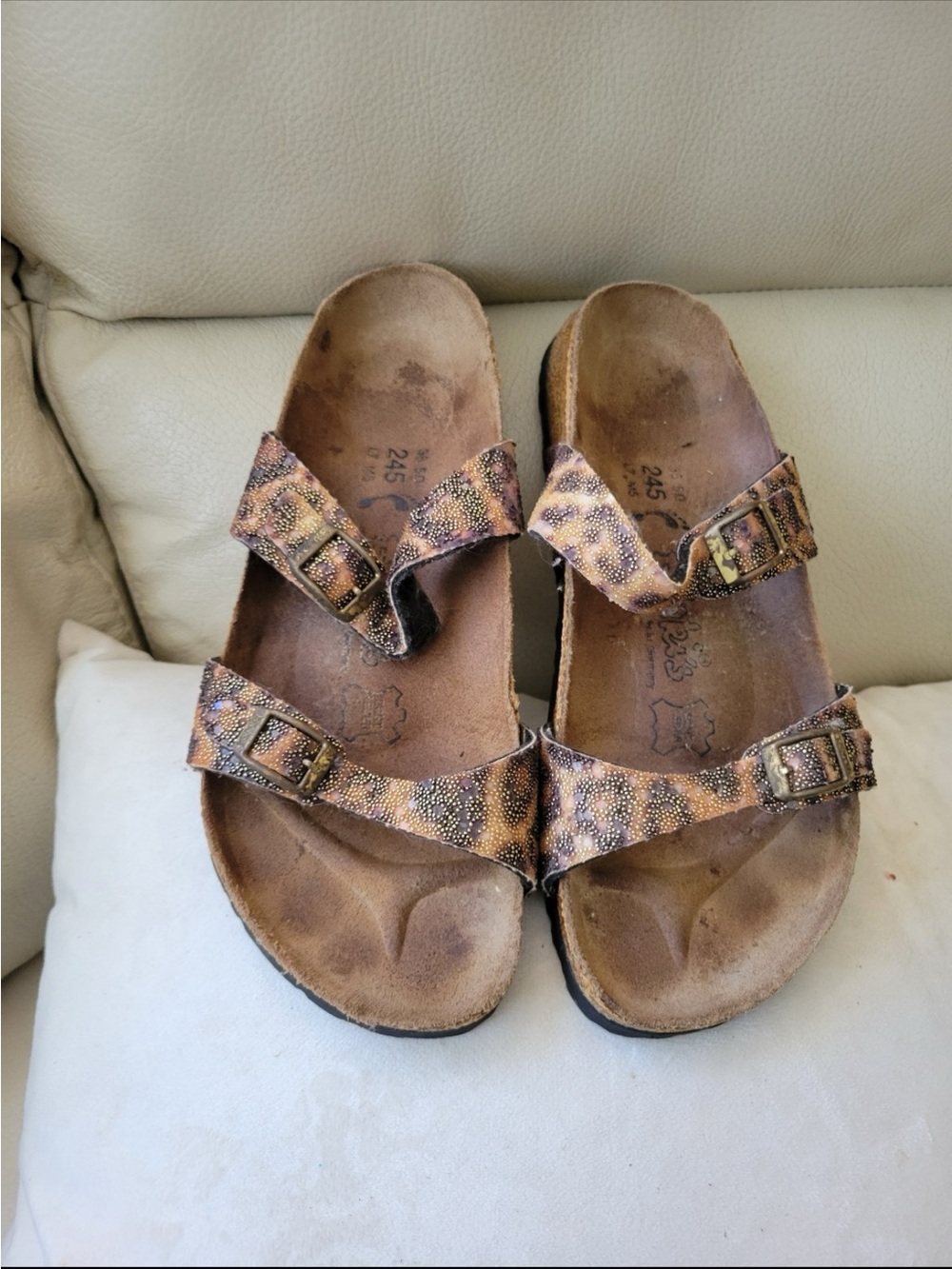 Birkenstock Brown Leopard Print Two-Strap Sandals 8